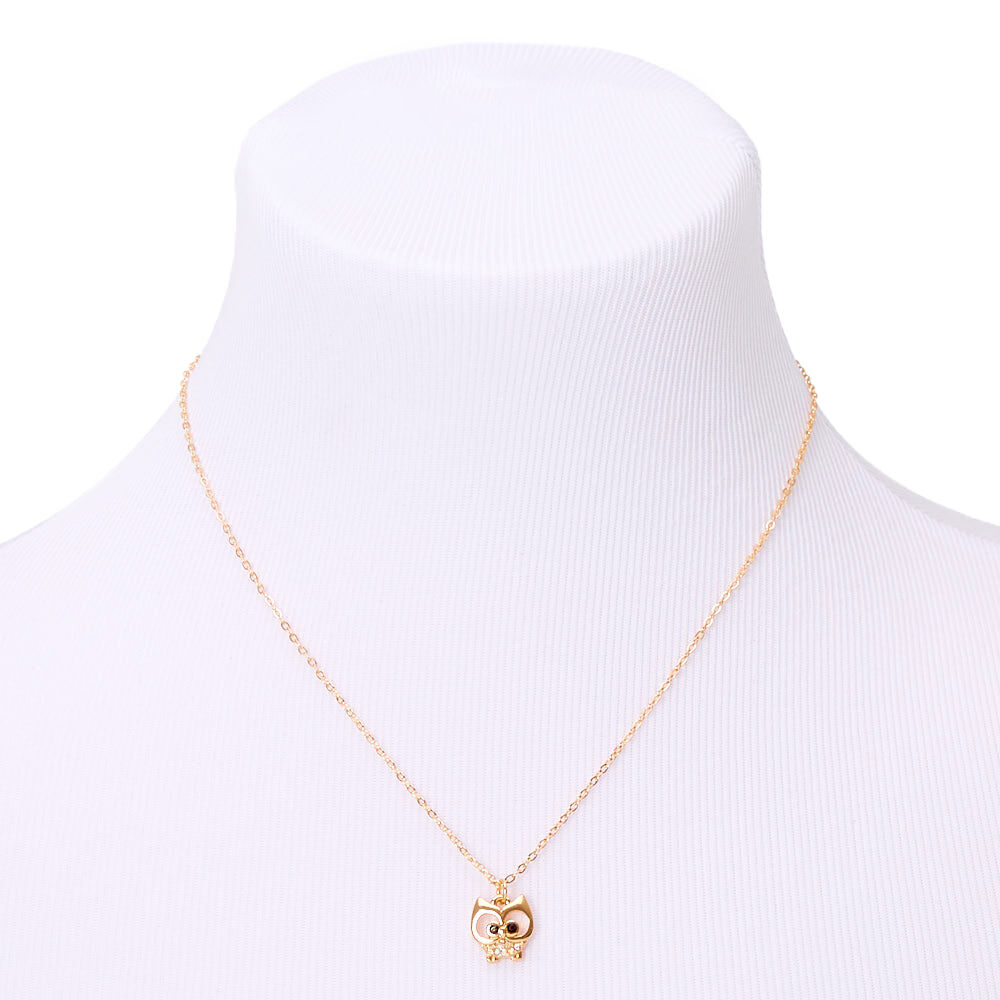 Gold Iridescent Stone Owl Pendant Necklace,