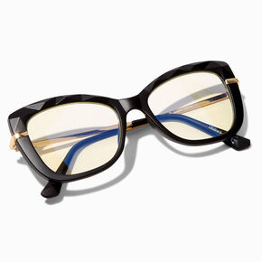 Blue Light Reducing Beveled Black Cat Eye Clear Lens Frames,