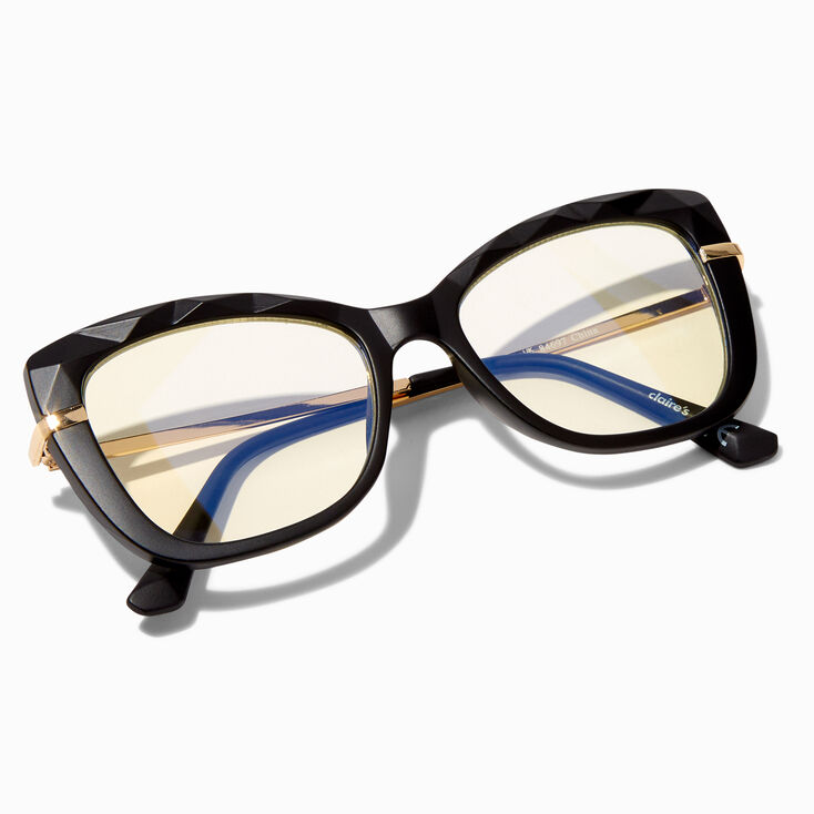 Solar Blue Light Reducing Beveled Black Cat Eye Clear Lens Frames,