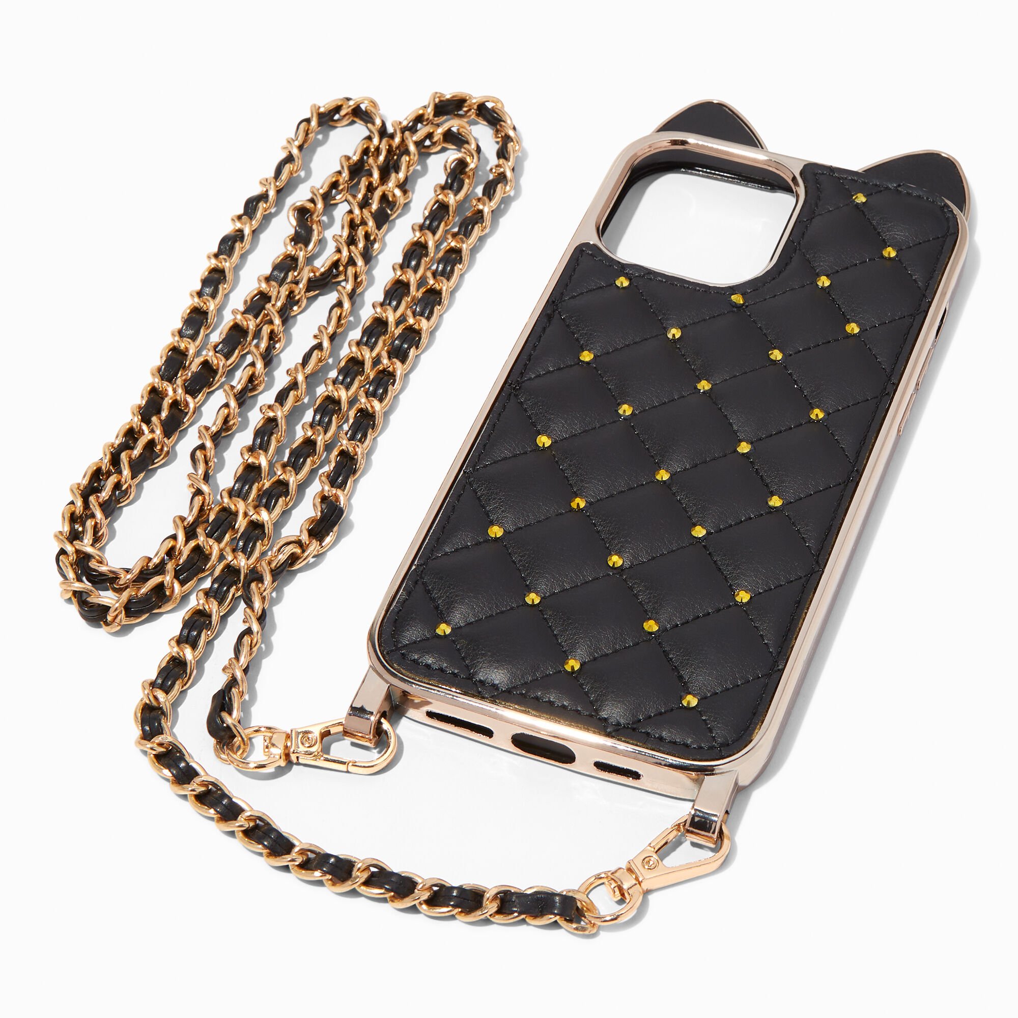 Black Cat Quilted Phone Case with Lanyard - Fits iPhone® 13 Pro Max,