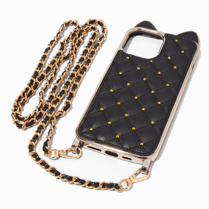 Black Cat Quilted Phone Case with Lanyard - Fits iPhone&reg; 13 Pro Max,