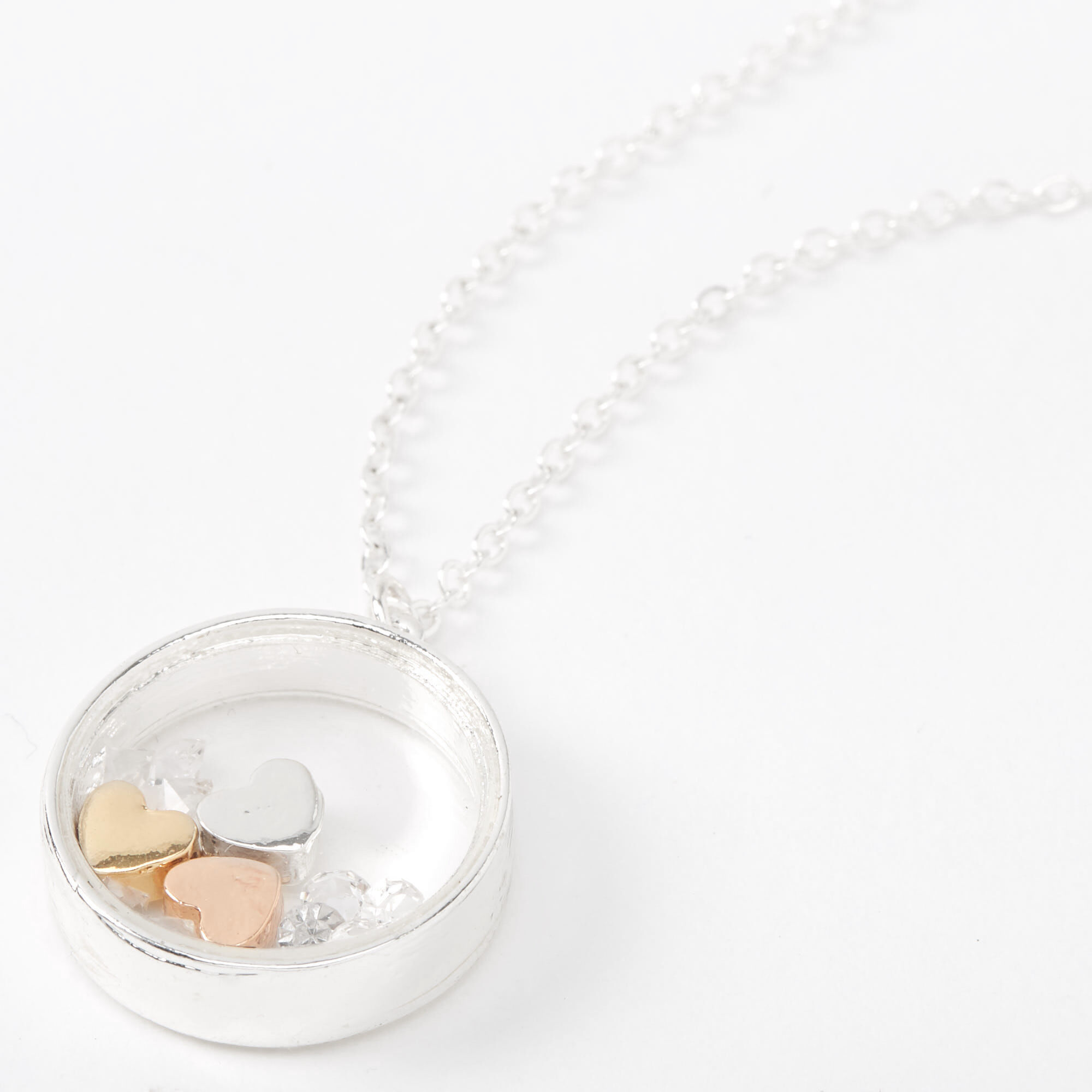 Silver Floating Hearts Circle Ring Pendant Necklace,