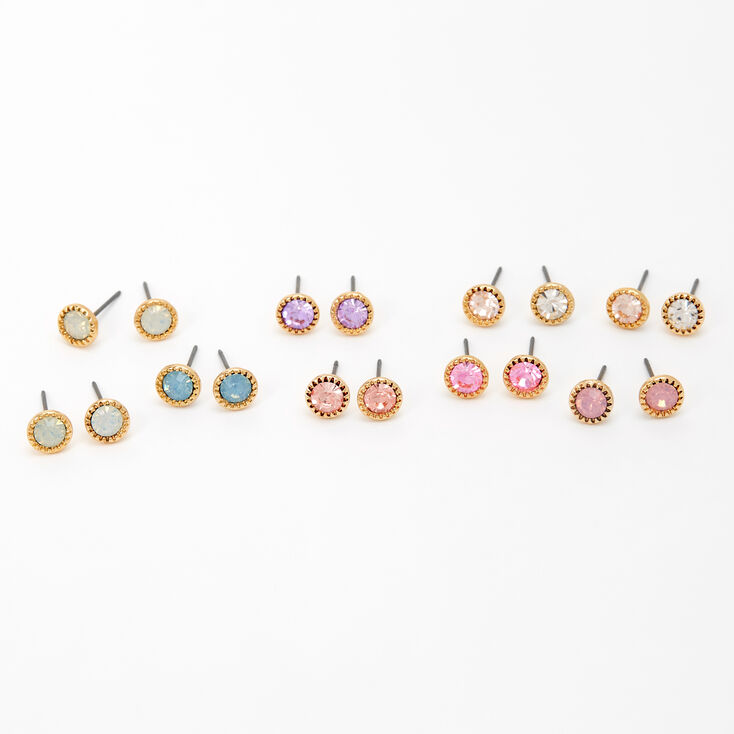 Claire's Clous d'oreilles avec strass pastel 5 mm couleur dorée - Lot de 9
