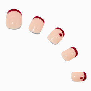 Red Heart French Tip Squoval Vegan Faux Nail Set - 24 Pack,