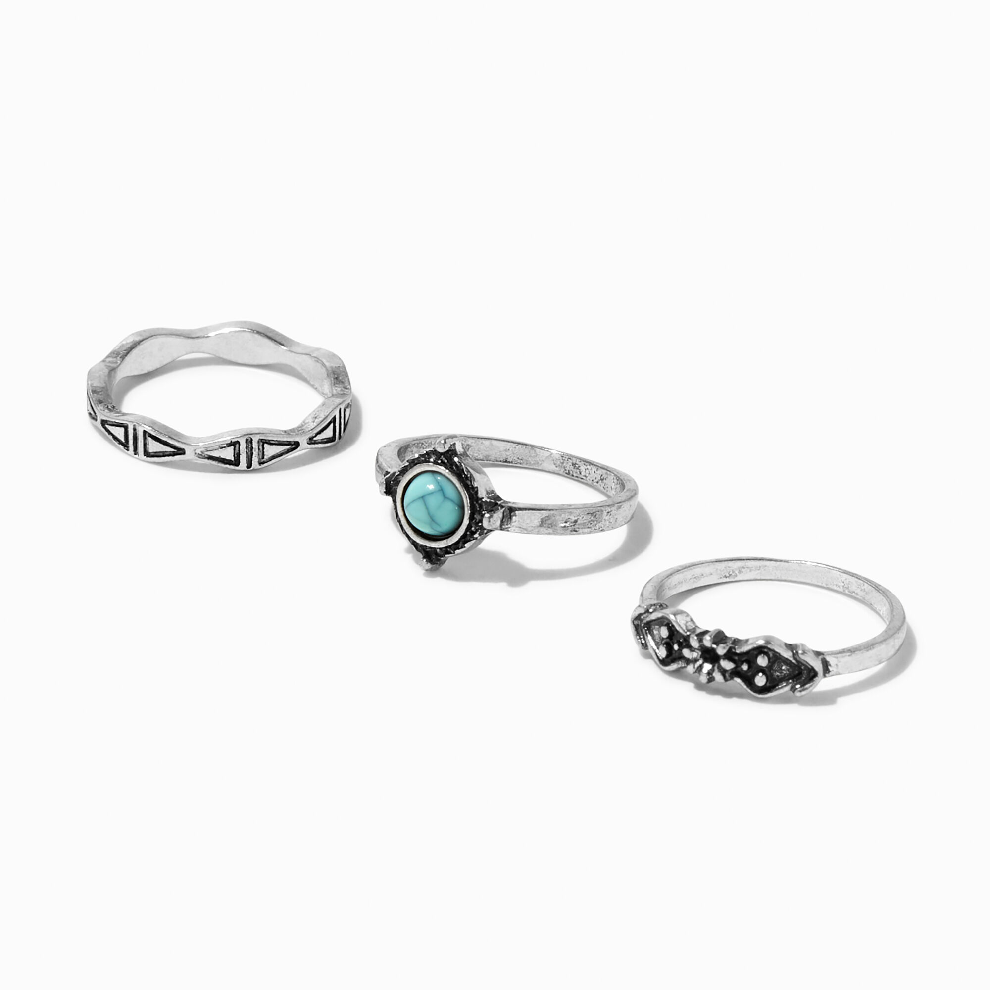 Turquoise Boho Burnished Silver tone Ring Set 3 Pack Claire s