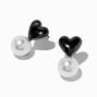Black Heart &amp; Pearl Stud Earrings,