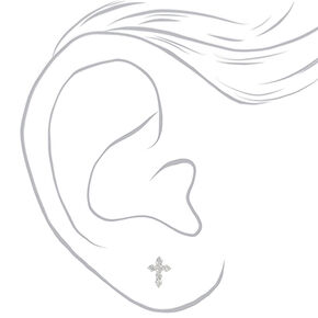Silver-tone Cubic Zirconia Cross Stud Earrings,