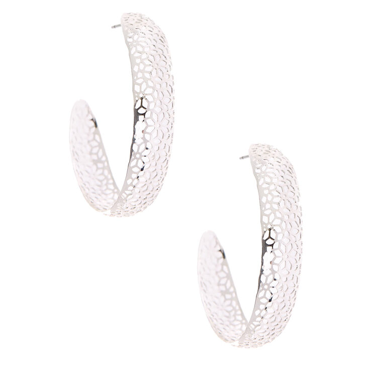 Silver 40MM Filigree Hoop Earrings,
