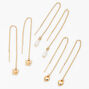 Gold 2&quot; Glitter Heart &amp; Pearl Drop Earrings - 3 Pack,