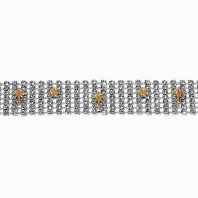 Gold-tone Starburst Silver-tone Rhinestone Choker Necklace,