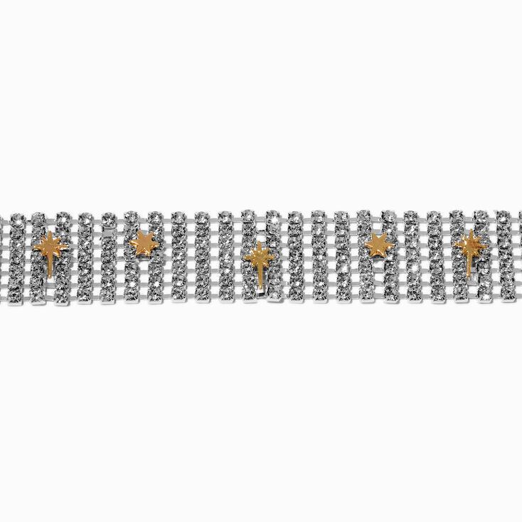 Gold-tone Starburst Silver-tone Rhinestone Choker Necklace,
