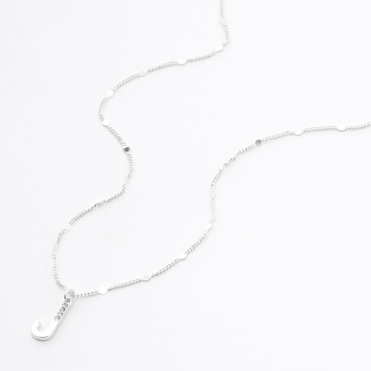Silver Half Stone Initial Pendant Necklace - J,