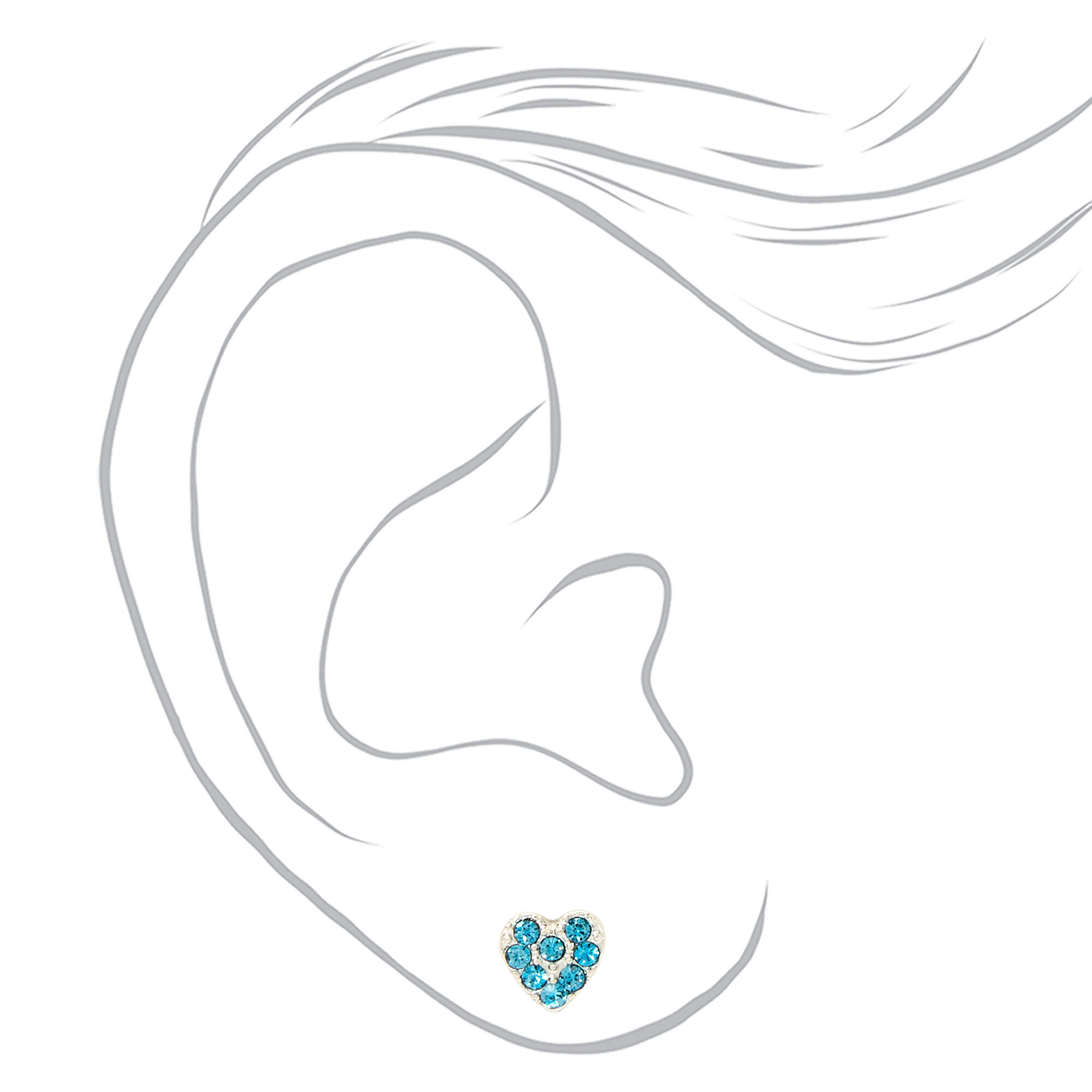 Pastel Rhinestone Heart Mixed Stud Earrings - 6 Pack,