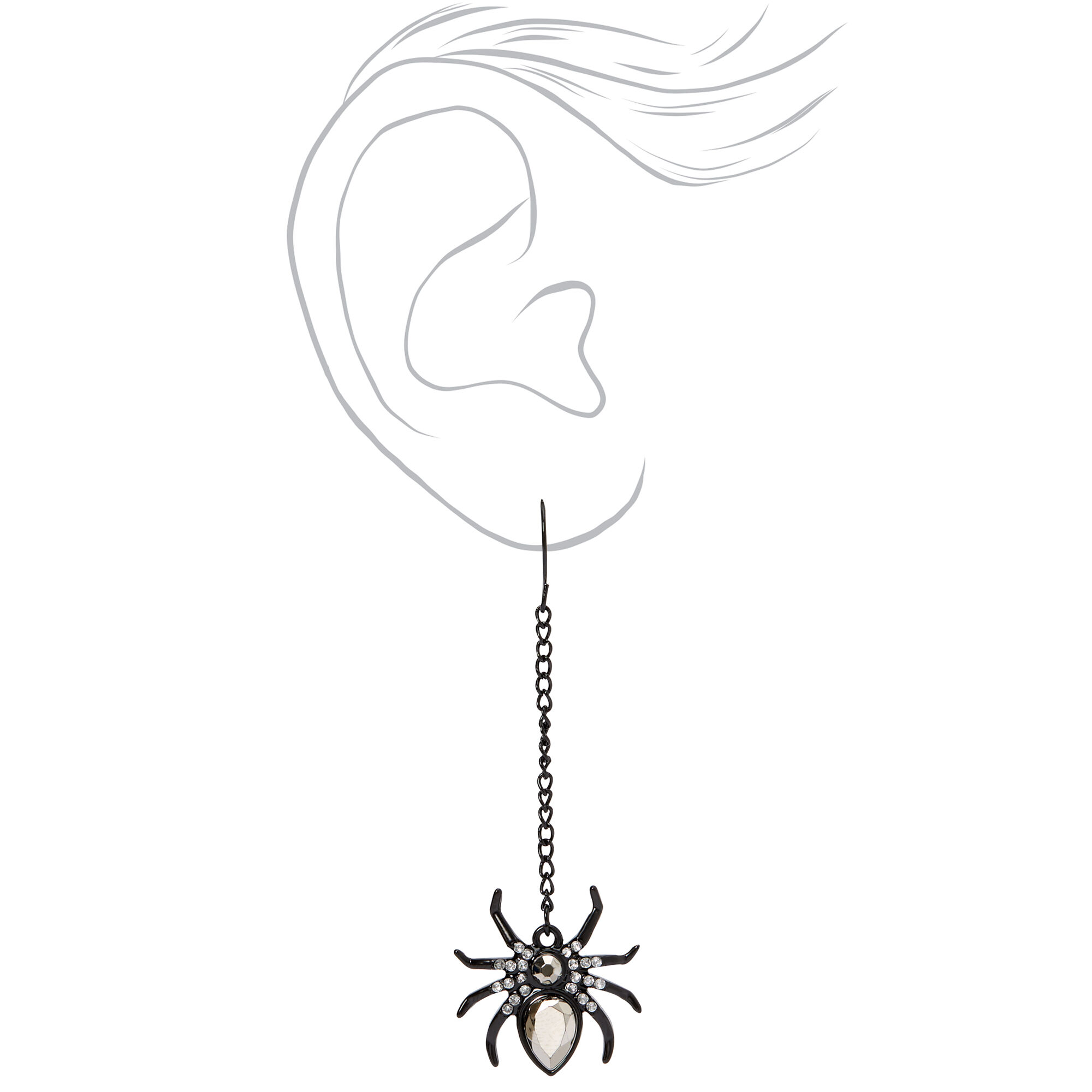 Spider Gem 2.5" Drop Earrings - Black,