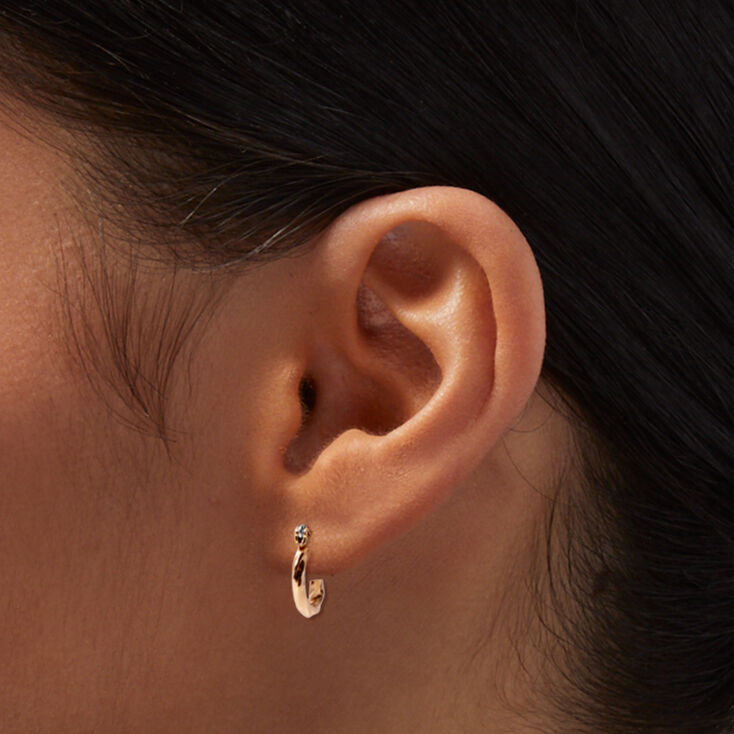 Gold-tone Twisted 10mm Mini Hoop Earrings,