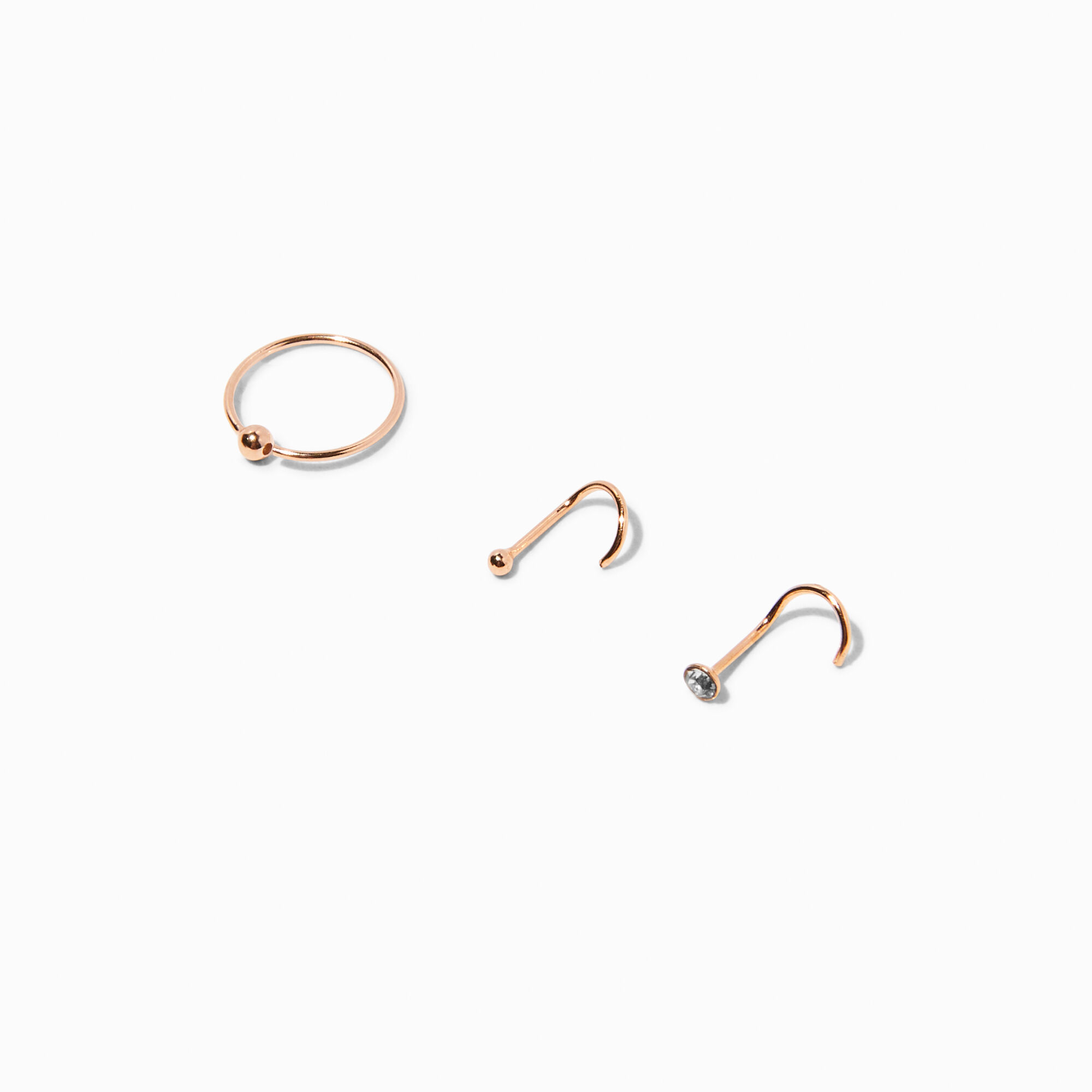 View Claires 22G Rose GoldTone Nose Studs Rings 3 Pack Silver information