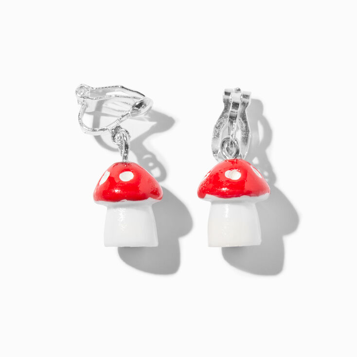 Red Mushroom Clip-On Drop Earrings,