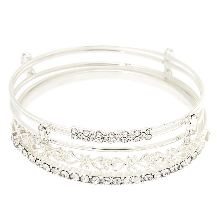 Silver Bling Bangle Bracelets - 5 Pack,