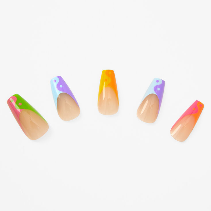 Yin Yang Tip Coffin Vegan Faux Nail Set - 24 Pack,