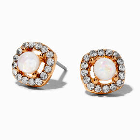 Gold-tone Opal Stacked Halo Stud Earrings,
