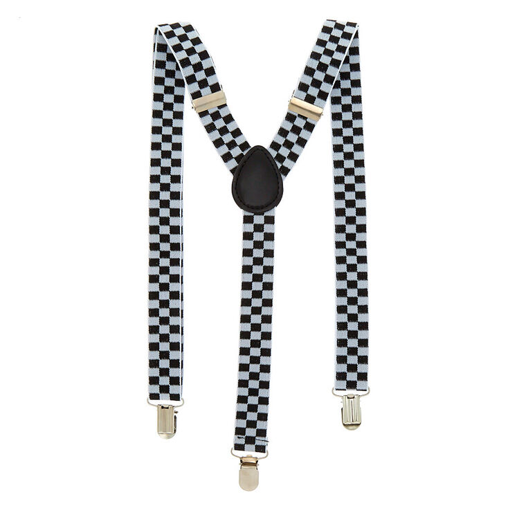 Chequered Suspenders and Bow Set - Black,