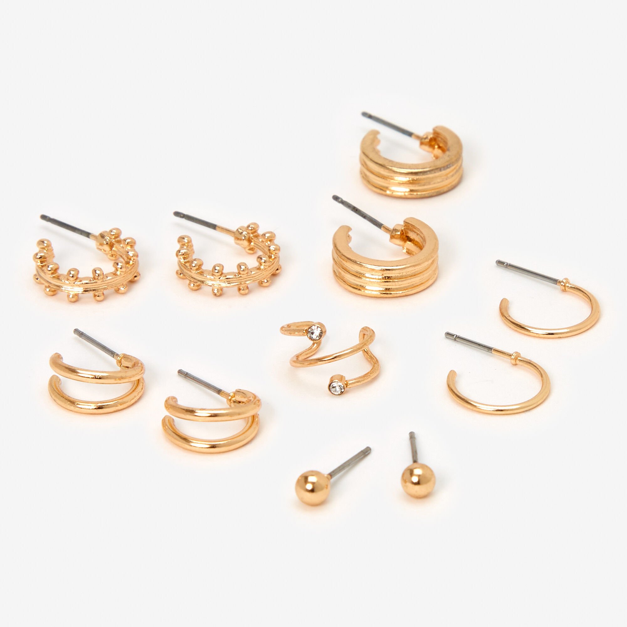 View Claires Tone Mixed Hoops And Cuff Earring Set 6 Pack Gold information