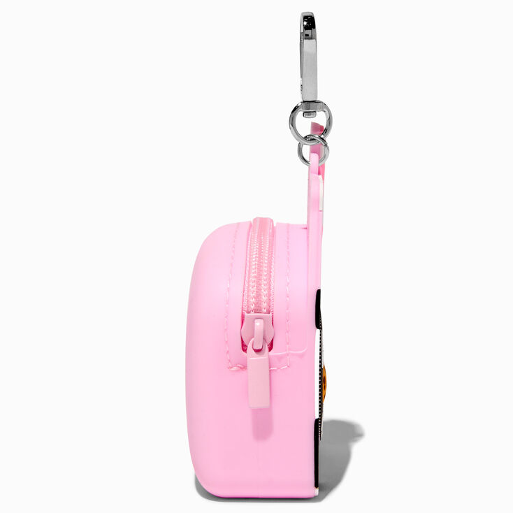 Porte-cl&eacute;s porte-monnaie en silicone lait fraise,
