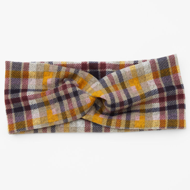 Mustard &amp; Plum Plaid Twisted Headwrap,