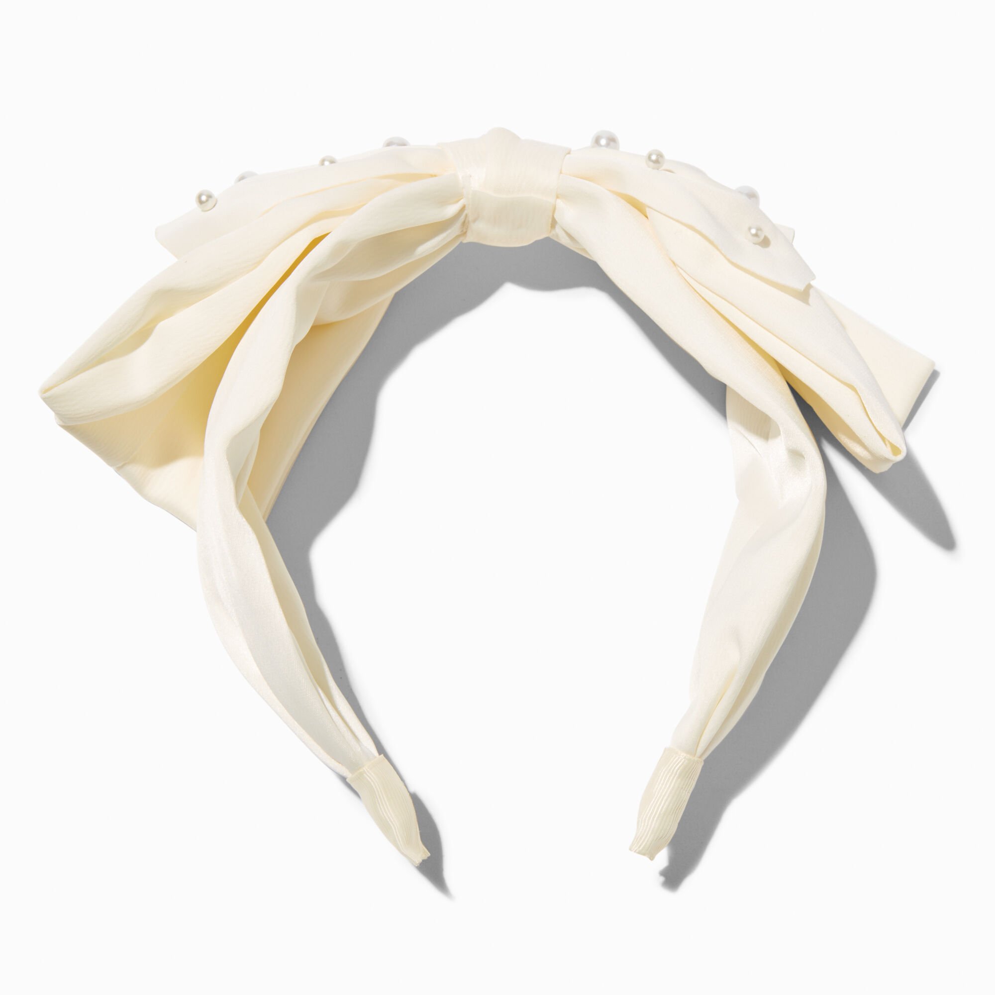 View Claires Pearl Large Knotted Bow Headband White information