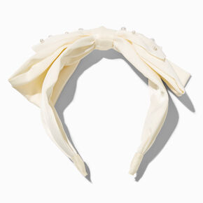 White Pearl Large Knotted Bow Headband,