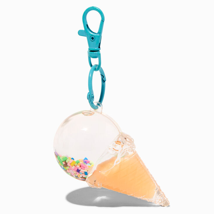 Sprinkles Ice Cream Cone Water-Filled Glitter Keychain,