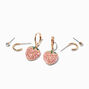 Gold-tone Pav&eacute; Strawberry Earring Stackables - 3 Pack,