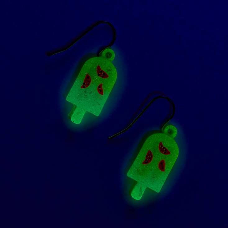 Glow In The Dark Watermelon Ice Pop Drop Earrings,