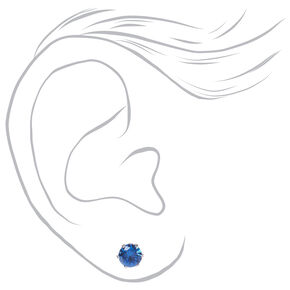 Silver Cubic Zirconia 5MM Round Stud Earrings - Blue, 3 Pack,