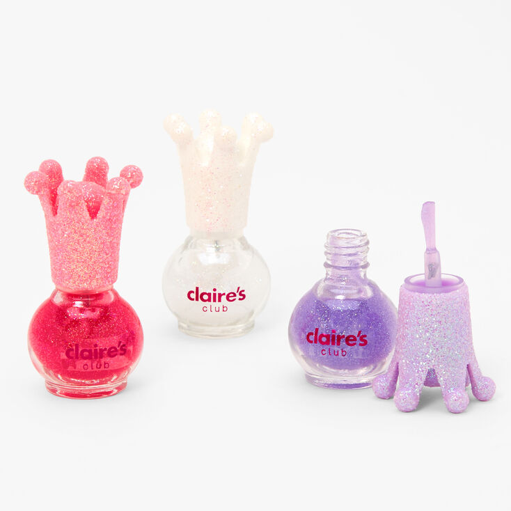 Claire&#39;s Club Mini Glitter Crown Peel-Off Nail Polish Set - 3 Pack,