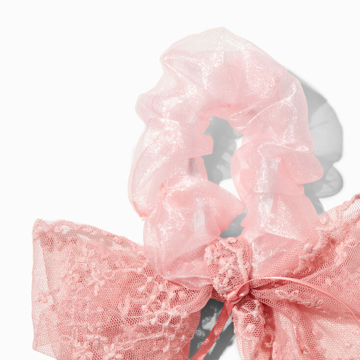 Blush Pink Lace Bow Hair Scrunchie ,