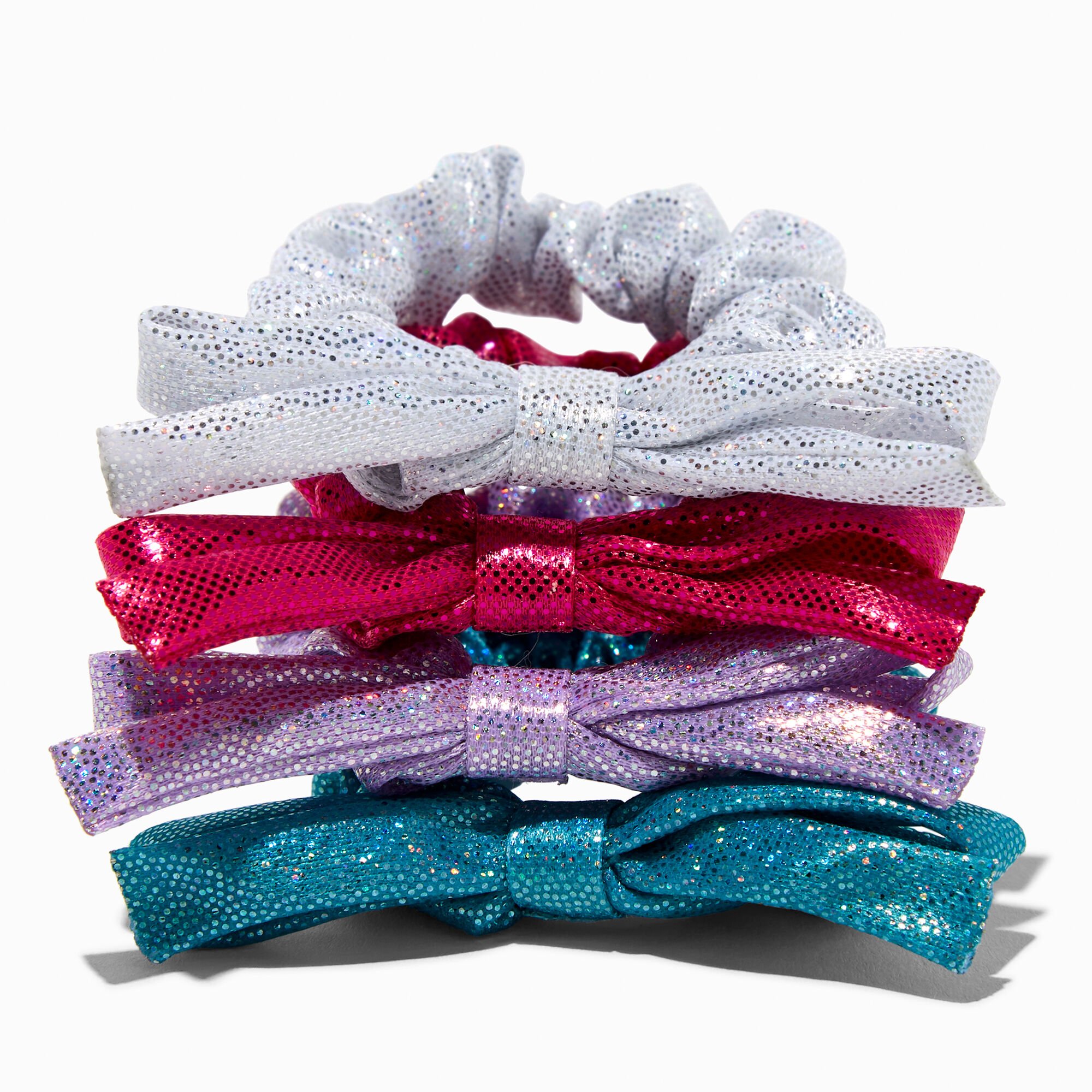 Claire's Club Jewel Tone Metallic Bow Hair Scrunchies - 4 Pack,