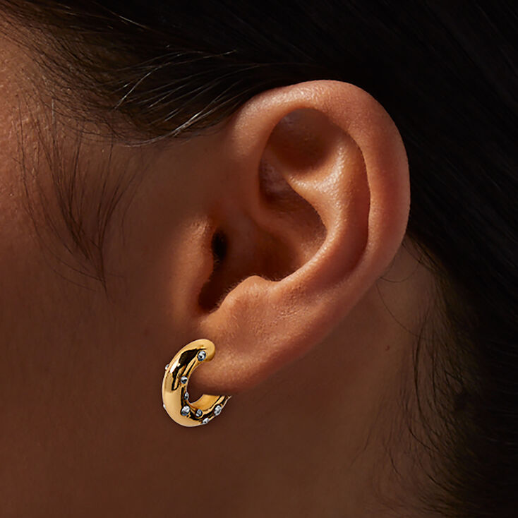 Gold-tone Crystal Studded Hoop Earrings,