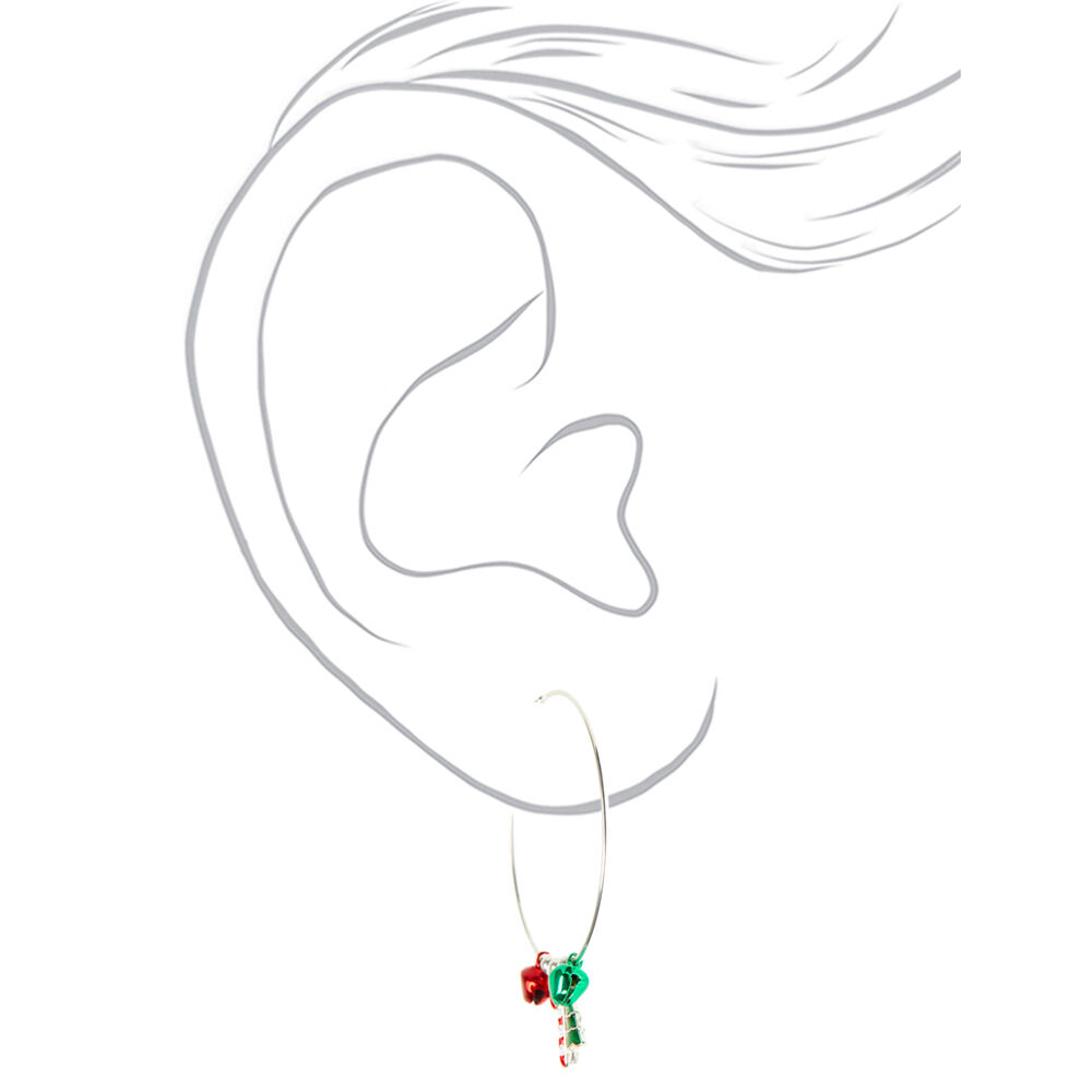 Silver 50MM Christmas Charm Hoop Earrings,