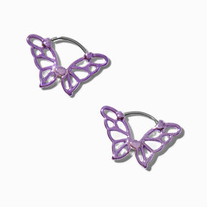Filigree Purple Butterfly Hoop Earrings ,