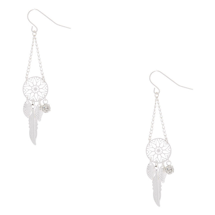 Silver 2&quot; Dreamcatcher Drop Earrings,