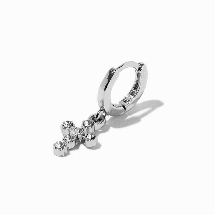 Silver 18G Crystal Cross Charm Targus Earring,