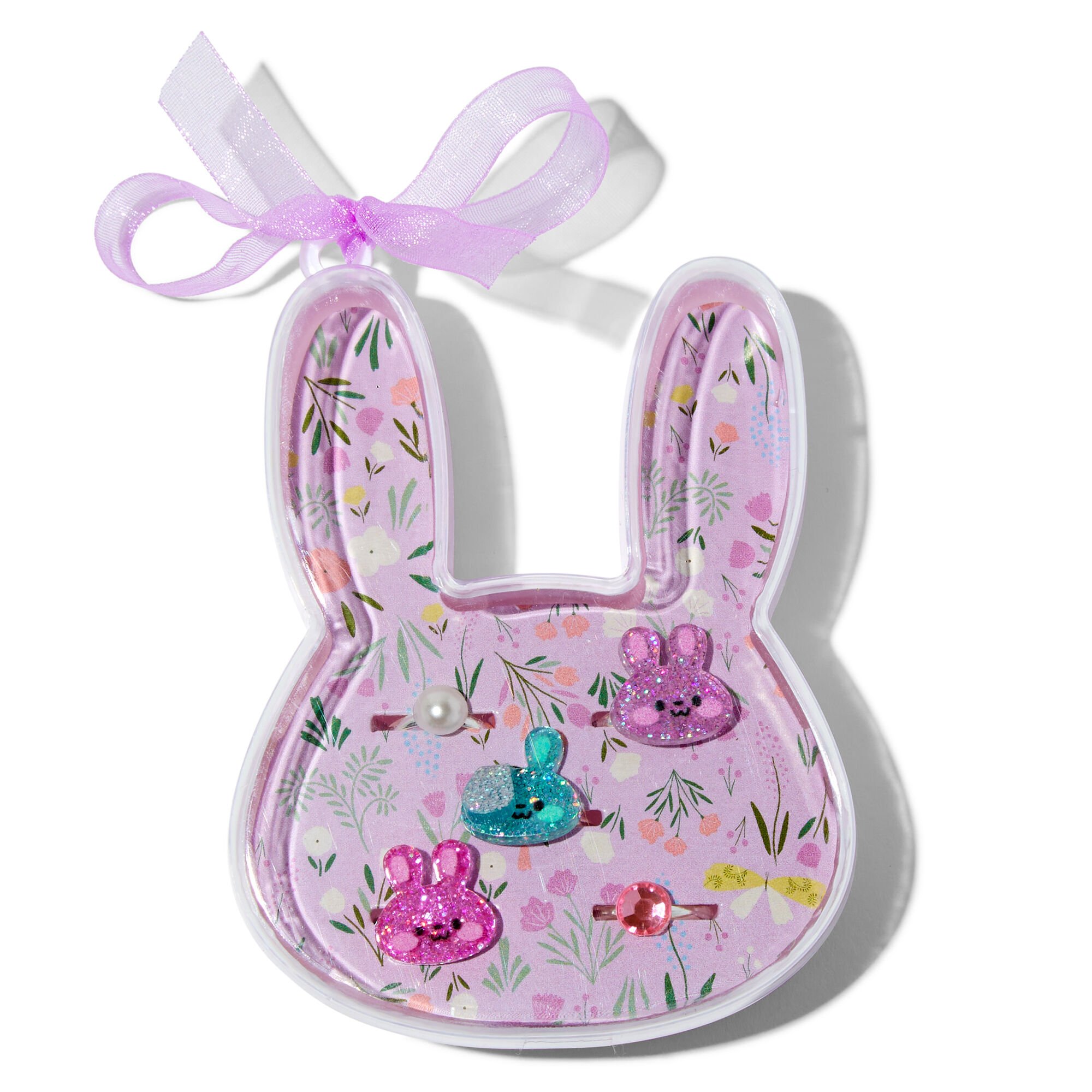 View Claires Club Pastel Bunny Box Rings 5 Pack Silver information