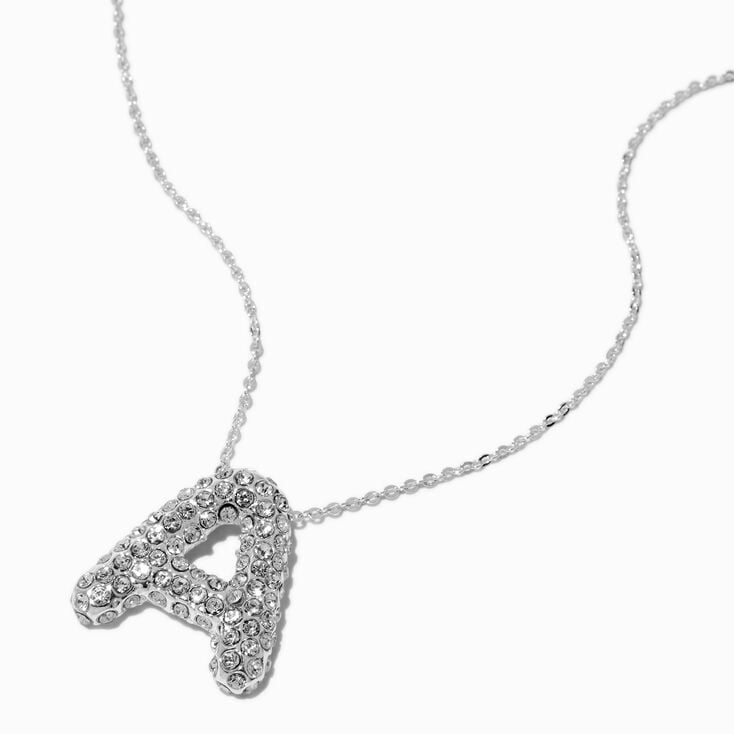 Silver-tone Pav&eacute; Bubble Initial Pendant Necklace - A,