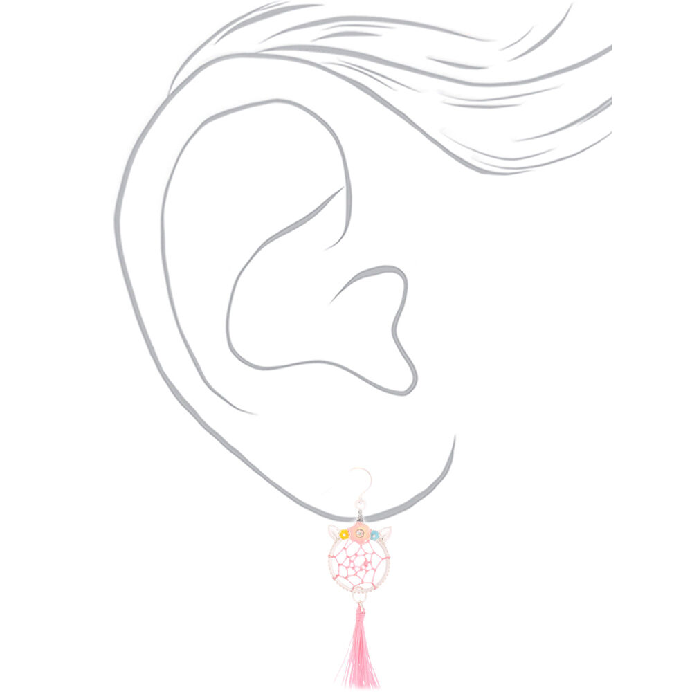 Pink Unicorn Dreamcatcher 2 Drop Earrings