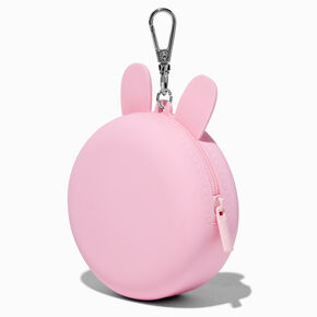 Porte-cl&eacute;s porte-monnaie en silicone sup&eacute;rette donut saupoudr&eacute; lapin rose,
