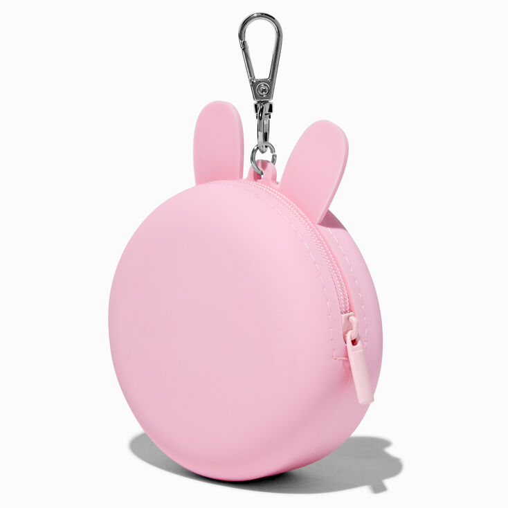 Porte-cl&eacute;s porte-monnaie en silicone sup&eacute;rette donut saupoudr&eacute; lapin rose,