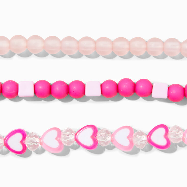 Pink Heart Beaded Stretch Bracelets - 3 Pack,