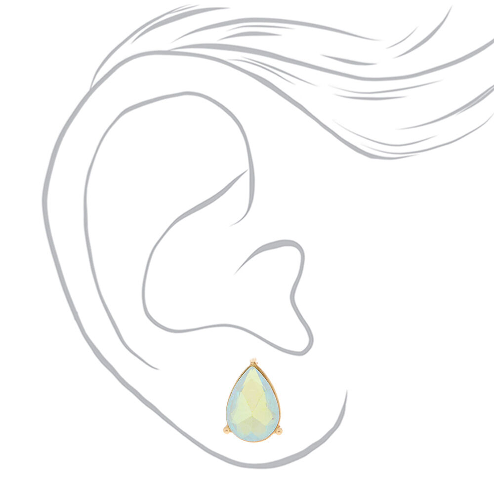 Clous d'oreilles goutte blanche irisée,
