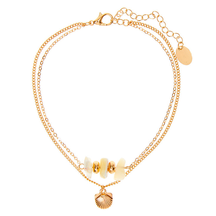 Gold Puka Chip Seashell Multi Strand Anklet,